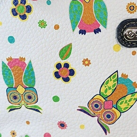 Stone Mountain Bonded Leather Printed Owls Megan Tote Shoulder Handbag 8 Pockets - Picture 6 of 12